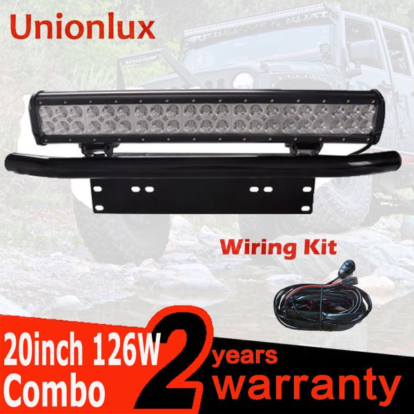 

unionlux led 20inch 126w 12v led light bar license plate bracket bull bar ip67 combo beam straight car offroad 4x4 for atv