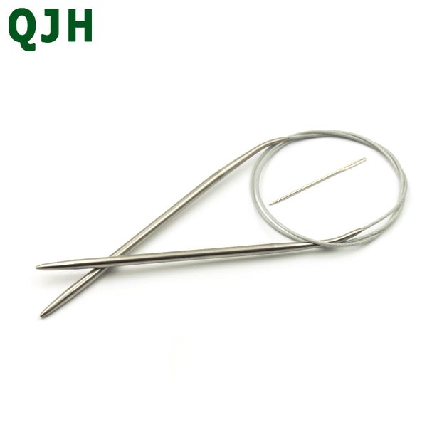 

10 size knitting tools stainless line circular needle aluminium handle ring needlework for sweater 80cm length needle, Black