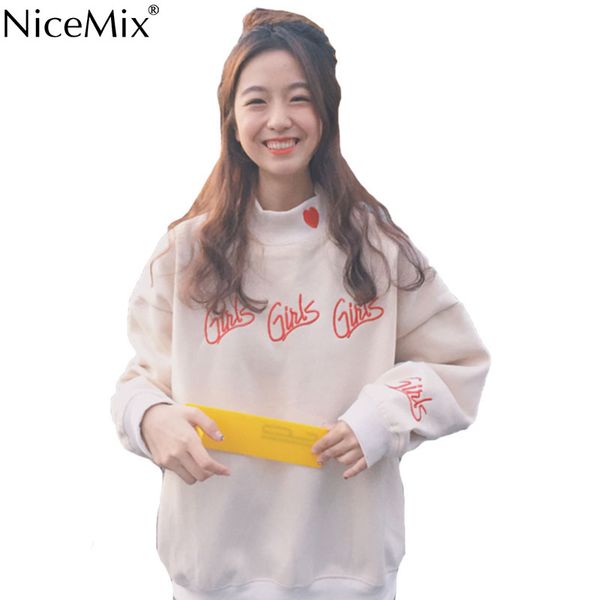 

nicemix new spring autumn harajuku pullover women sweatshirt embroided girls heart kawaii women ins clothes moletom feminino, Black