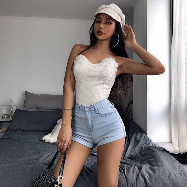 

summer wrapped chest women's fashion elegant slim chest shirt, White