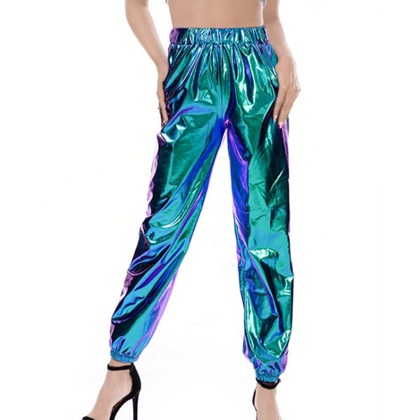 

shinny pu pants spring summer dancing pants faux leather women's trousers streetwear hip hop loose cargo high waist, Black;white