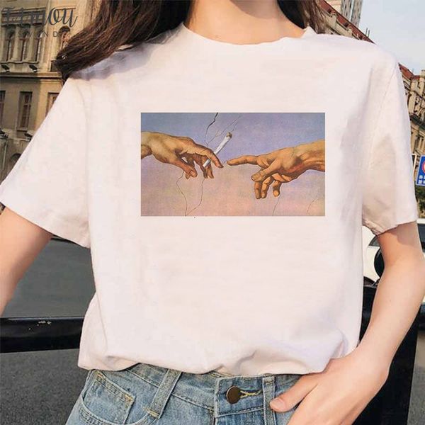 

new modal michelangelo t shirt ulzzang hands femme vintage women harajuku tshirt 90s aesthetic female aesthetic grunge graphic t shirt, White