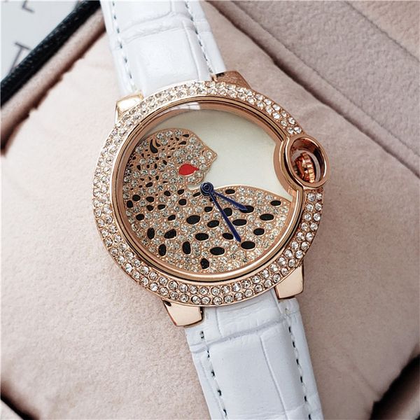 

fashion brand 38mm full diamond watch women leopard pattern ladies dress luxury designer womens watches leather rose gold clock reloj mujer, Slivery;brown