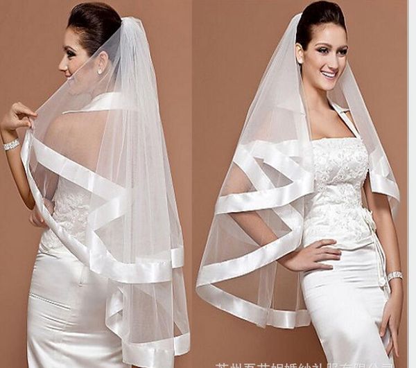 Wholesale Bridal Veils Knot Wedding Veil Wide Ribbon Edge Two