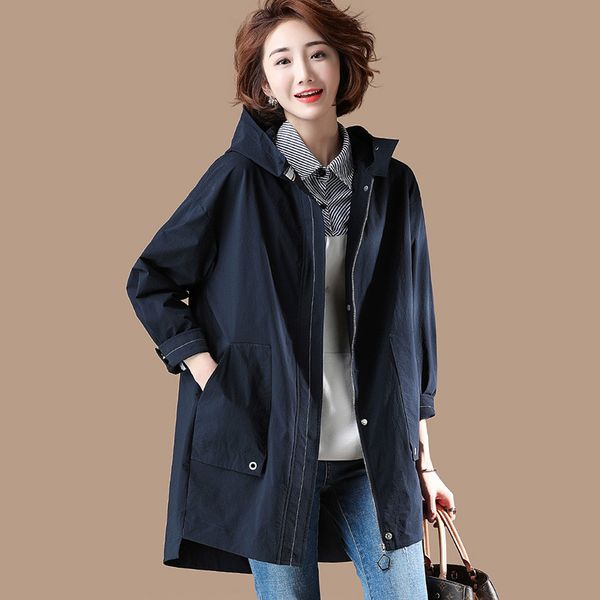 

new hooded zipper thin coat female loose casual large size trench women's 2019 spring autumn black short windbreaker n691, Tan;black