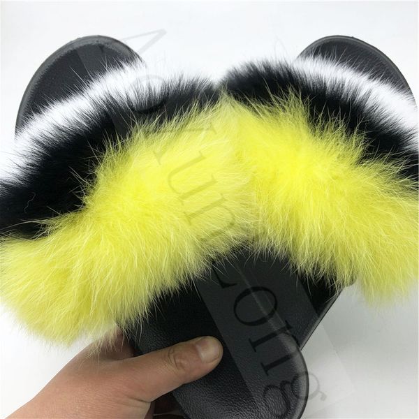 

women plush slippers fashion fluffy shoes women fur slides home beach furry ladies slippers raccoon fur sandals sneakers, Black