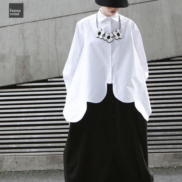 

блуза 2019 новая весна лето нагрудные с длинным рукавом белый нерегулярные хем cut стежка нерегулярное большой рубашка женщины моды jo195, White