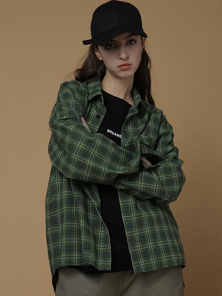 

green plaid vintage long sleeve shirt women print streetwear hip hop blouse shirt fashion womens blouses blusas mujer cc50cs, White
