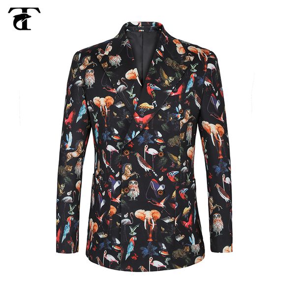 

2020 new arrival animal print men blazer masculino casual streetwear holiday double-breasted jacket suit slim fit plus size 58, White;black