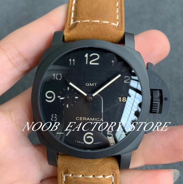 

luxury super vs factory black ceramic case p.9001 automatic movement p 441 sapphire glass brown leather strap men dive swim watch watches, Slivery;brown