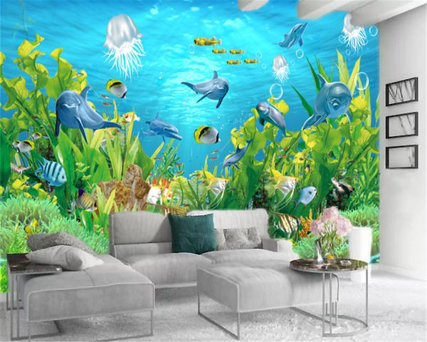 

home decor 3d обои подводный мир дельфин рыба customized печати влагостойкие обои