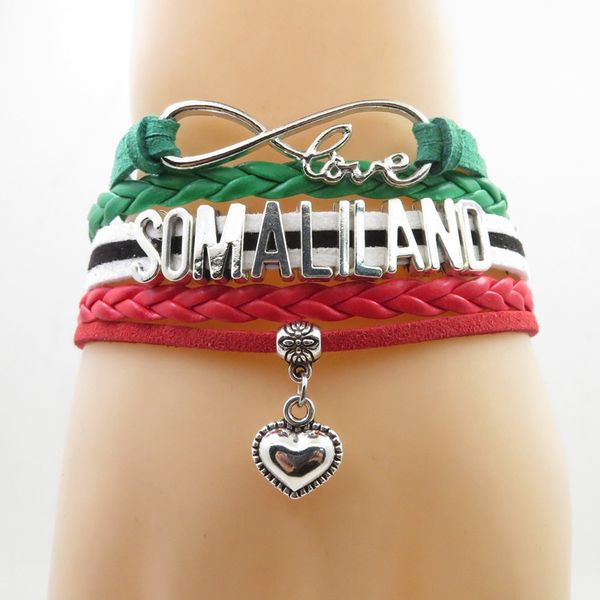 

infinity love somaliland bracelet somaliland flag bracelet heart charm leather wrap bracelets & bangles for woman and man, Golden;silver
