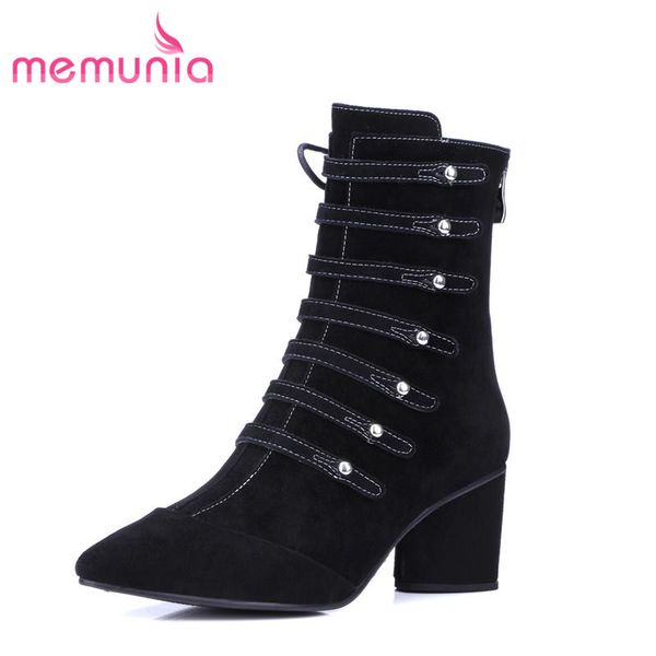 

memunia 2018 new fashion suede leather boots women pointed toe autumn winter ankle boots fashion solid colors shoes woman, Black
