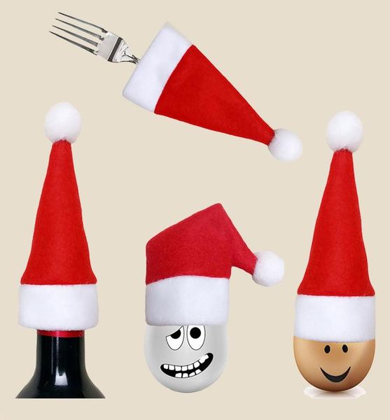 

christmas santa claus hat cap knife fork holder dinnerware covers xmas party tableware dinner table decoration red