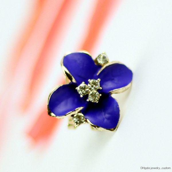 

New Elegant Noble Blue Flower Ladies Gold Rhinestone Drop Earrings Pierced Earrings Brinco Women E0195
