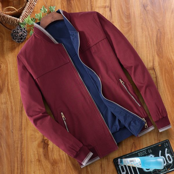 

2019 men's jacket spring and autumn quarter collar pure cotton jacket dad wearing two sides of casual men's thin, Black;brown