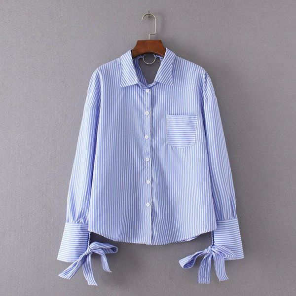 

2018 women vintage sleeve bow tied striped business blouse long sleeve shirt women casual slim female chic blusas ls2459, White