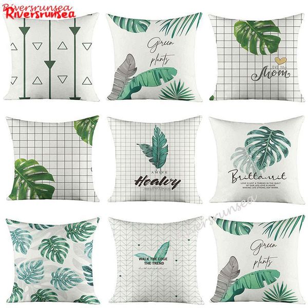 

hand painted small fresh green leaf cushion tropical plant cactus flower dog geometric modern sofa pillow for living room chair