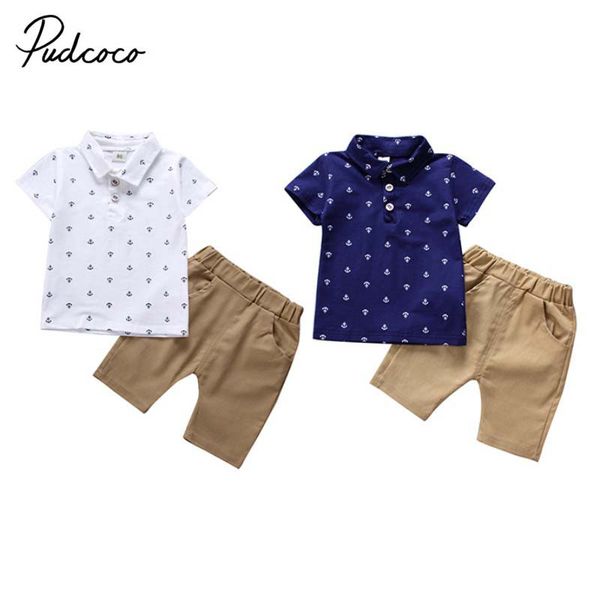 

2019 brand infant baby boys kids summer new fashion clothing print t-shirt +solid shorts pants outfit set clothes 2pcs, White
