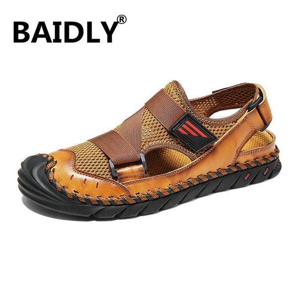 

fashion leisure summer sandals for men genuine leather sewing beach sandals male breathable outdoor shoes sandalia masculina, Black