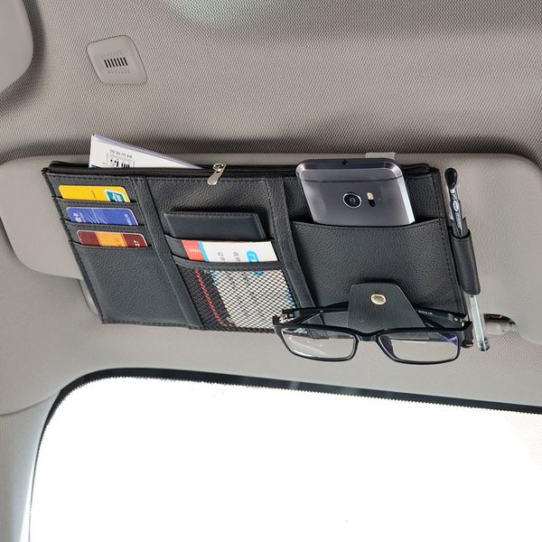 

1 pieces vehicle storage bag, sunshade card clip, pu leather driver's license card, leather glasses clip
