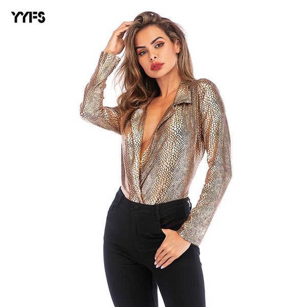 

женщин дизайнер тонкий длинный рукав t-рубашки сексуальный глубокий леопардовый комбинезон женщин, White