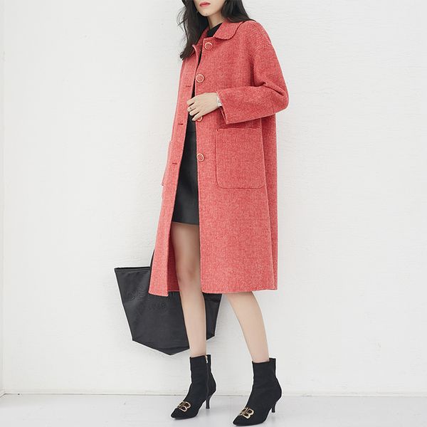 

long 100% wool coat casual korean spring autumn jacket women clothes 2019 elegant female woolen coats outerwear jlf-2521 zt2479, Black