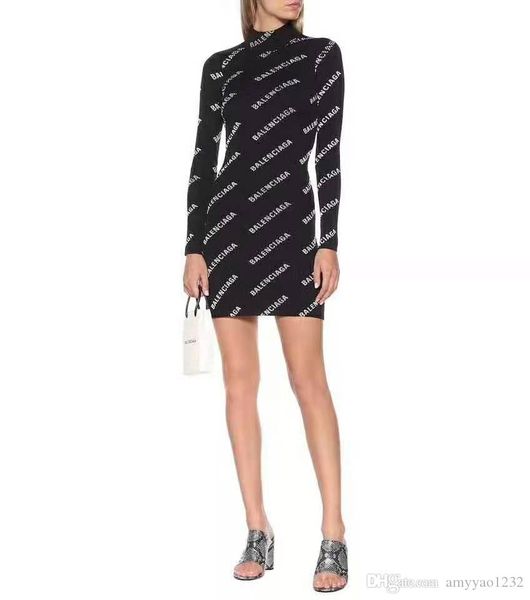 

111 2019 осень бренд тот же стиль топ пуловер платье круглый вырез с длинным рукавом розовый красный черный роскошный цянь, White;black