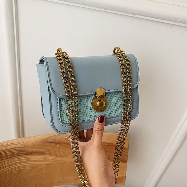 

new elegant shoulder bag women wild simple messenger bag for girls crossbody contrast color chain shoulder fashion weaving k610