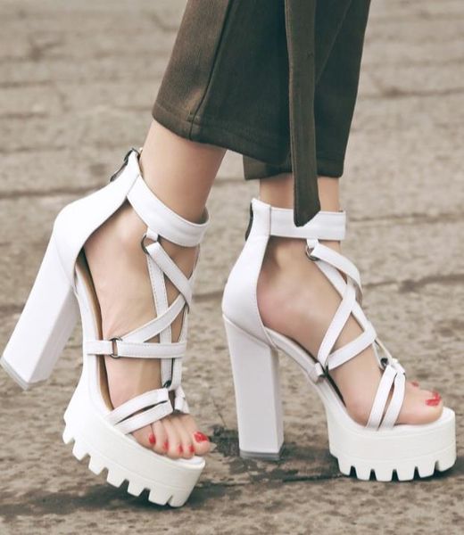 

new 2019 summer versatile roman cross platform platform sandals, Black