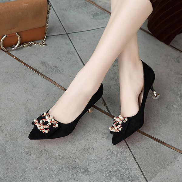 

2020 new wedding female rhinestone bridesmaid pointed high heel stiletto single bridal shoes r06, Black