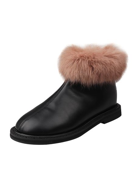 

2019 fashion women's snow boots black fur leather boots