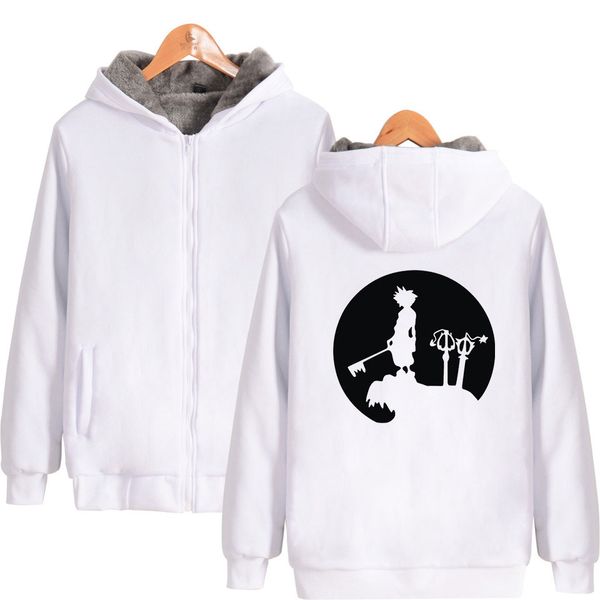 

men zipper hoodie casual kingdom hearts women winter warm thicken kpop zipper hoody kingdom hearts long sleeved white sweatshirt, Black