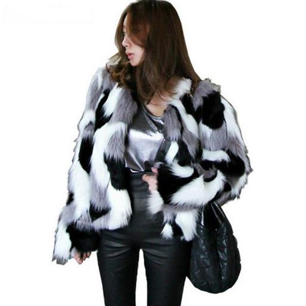 

furry women faux fur coats 2019 elegant winter coat women luxury long sleeve knitted outwear retro thicken femme jackets g745, Black