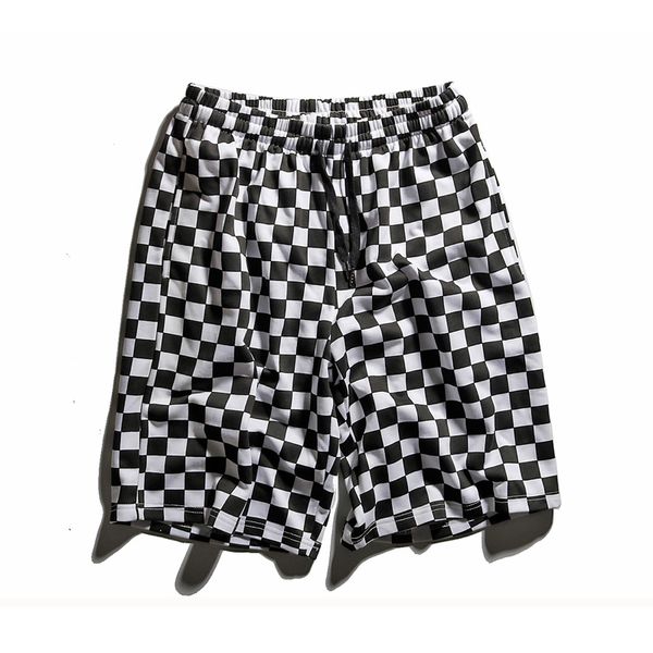 

plaid shorts men women casual black white drawstring plaid shorts boy girl fashion cotton casual hip hop checked, White;black
