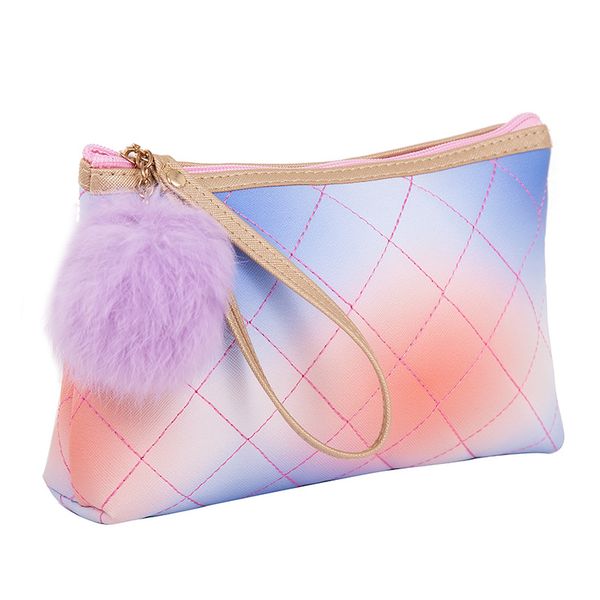 

rainbow pu cosmetic bag women makeup bags zipper diamond lattice bag women travel make up pouch toiletry beauty hairball