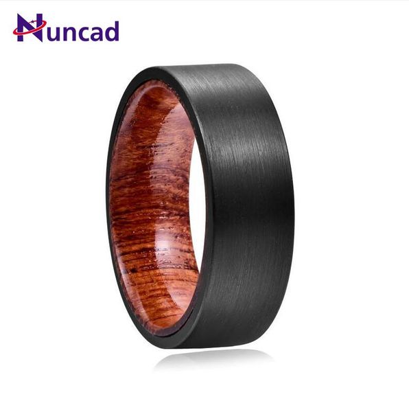 

2019 8mm width tungsten carbide ring black brushed surface wooden inner ring tungsten steel wedding band men's, Slivery;golden