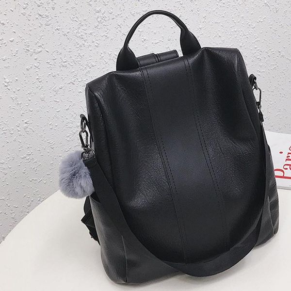 

fashion women backpacks hairball leather zipper backpack ladies female outdoor travel bag casual large capacity schoolbags