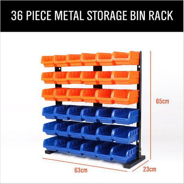 

36pc tool parts box storage rack shelving garage hardware screw tool organize box with iron shelf components