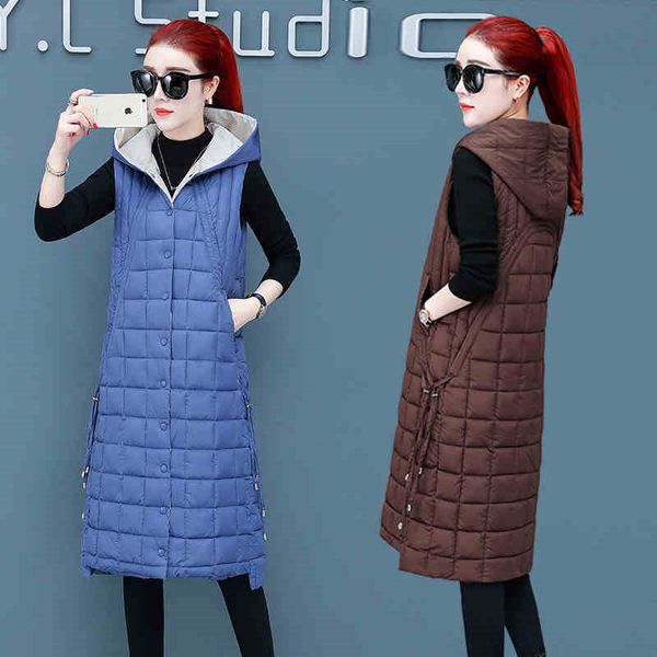 

sleeveless winter jacket women long parka coat hooded autumn cotton vest female fashion slim down cotton waistcoat outwear f1765, Black;white