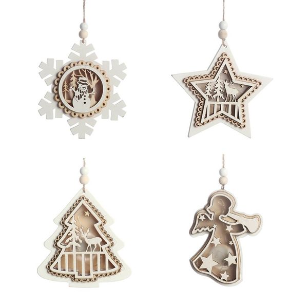 

christmas decoration wooden crafts star heart elk angel bell christmas tree hanging pendants ornaments party decor