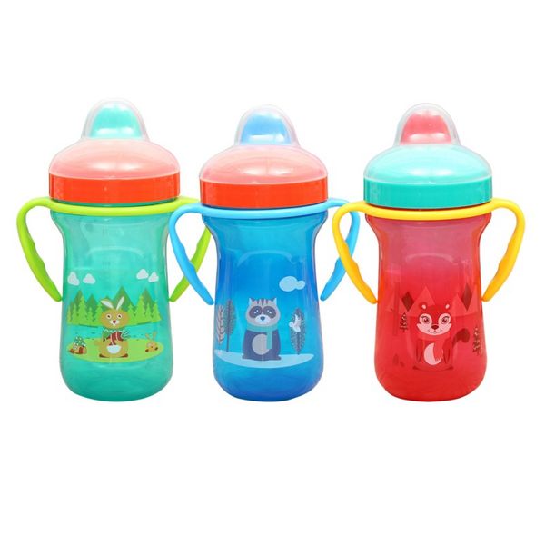 

300ml infant baby kids pp material with handle cup cute cartoon animal pattern solid color duckbill mouth drinking water bottle