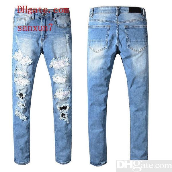 

mens designer pants skinny ripped hip hop fashion pants cool mens designer jeans jumpsuit mens jeans, Blue