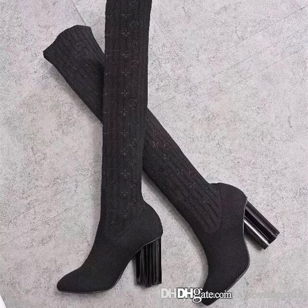 

fashion women shoes women shoes 2019 new superstar women thigh high boots sock shoes winter boots, Black