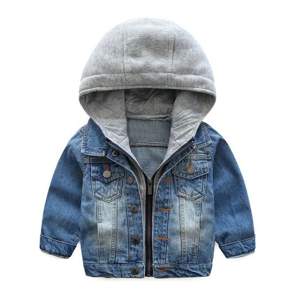 

toddler kids denim jacket baby boys clothes 2018 children long sleeve zipper hooded coat jaqueta jeans infantil manteau garcon, Blue;gray