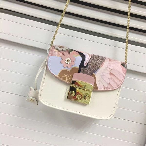 

new ladies leather messenger bag chain printed shoulder bag cute sweet girl pink solid pattern fresh graffiti small square bag card holder f