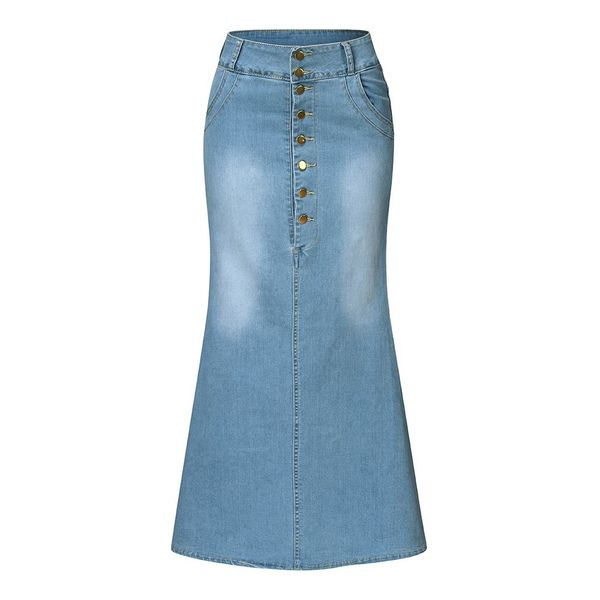 

jaycosin women's turmput demin skirts fashion casual solid button washed denim ankle-length skirts autumn ladies long jean skirt, Black