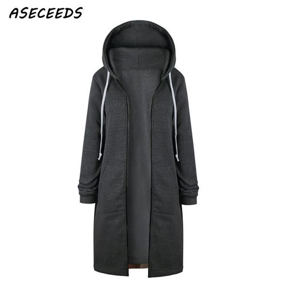 

plus size women long coat 2018 autumn winter zipper hooded jacket casual windbreaker female black grey cardigans outwear 5xl, Black;brown