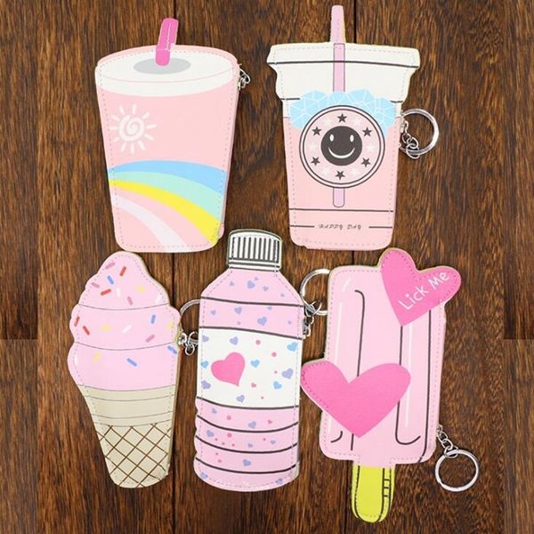 

cartoon women coin purses holders and handbags cute icecream bottle leather pouch kawaii children wallet small keys bag carteira, Red;black