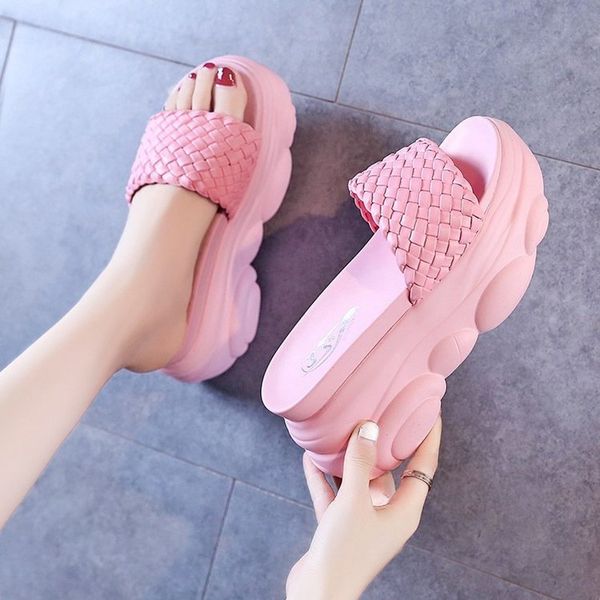 

slippers women summer beach shoes pantofle slides platform heeled mules sabot 2020 flat heels fashion high pu, Black